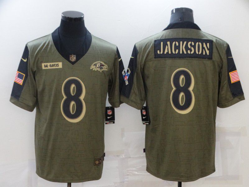 Men Baltimore Ravens #8 Jackson green Nike Olive Salute To Service Limited NFL Jerseys